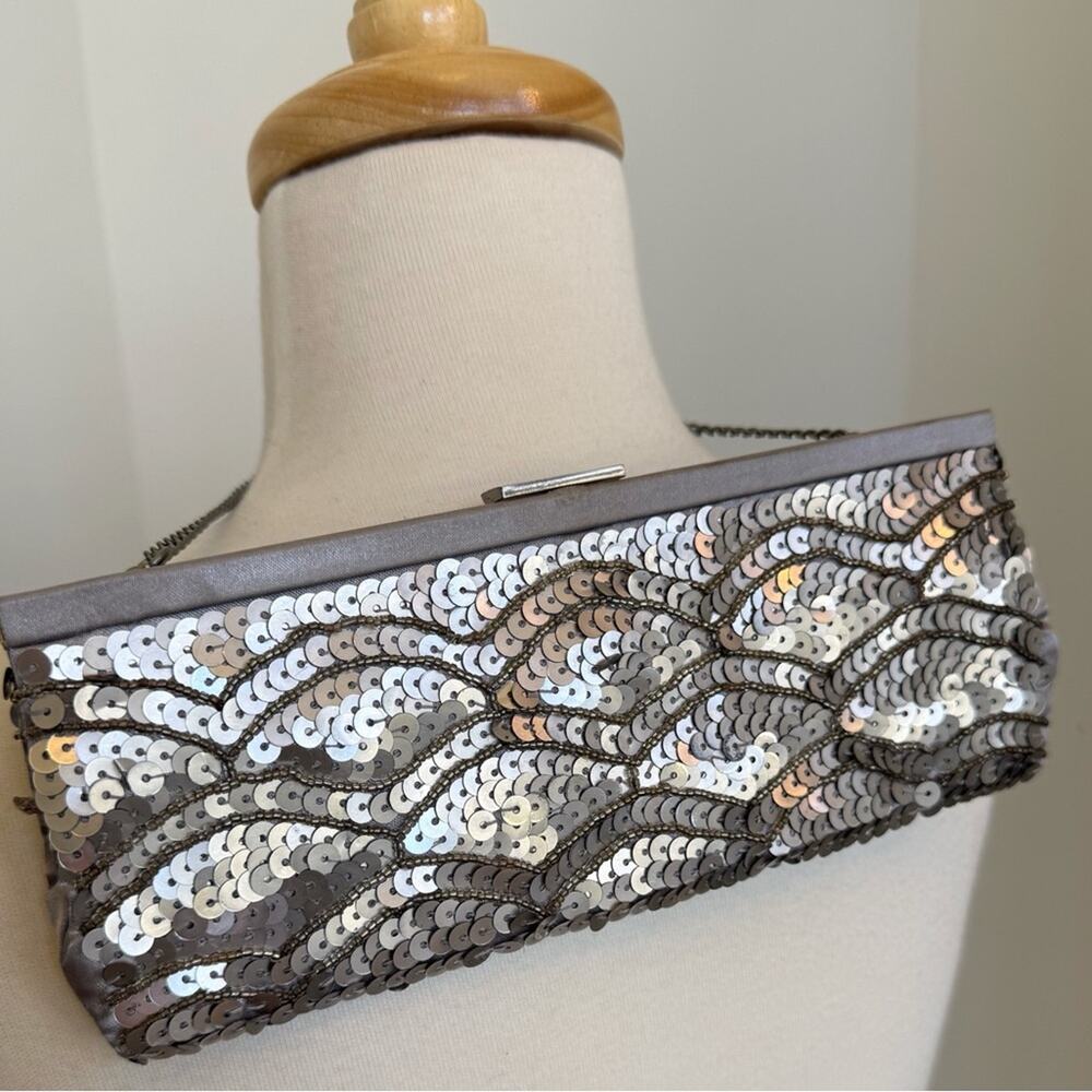 Banana Republic Sequin Clutch Silver Evening Bag EUC